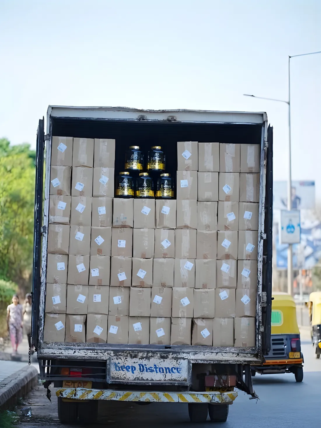 Truck loaded with supplement cartons